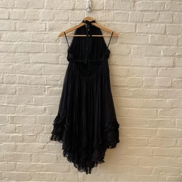 D&G Dolce & Gabbana || High Neck Halter Ruffle Dress Embellished Silk Black 42 6 - Picture 5 of 10